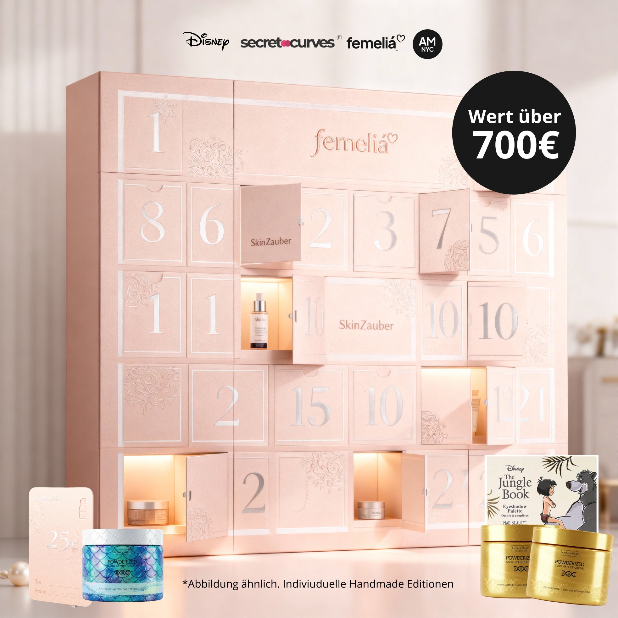 (Ausverkauft) Limitierte femeliá one Superior Beauty Adventskalender Box im Wert von über 700€. Über 3.2 Kilogram schwer